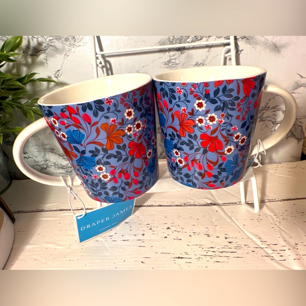 Draper James Floral Blue and Red Mugs set/2 NWT 14oz